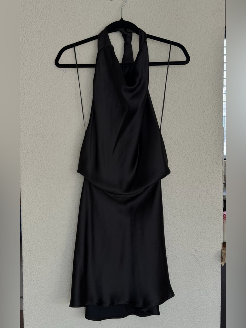 Zara Halter Backless Mini Satin Dress in Black - Picture 2 of 2